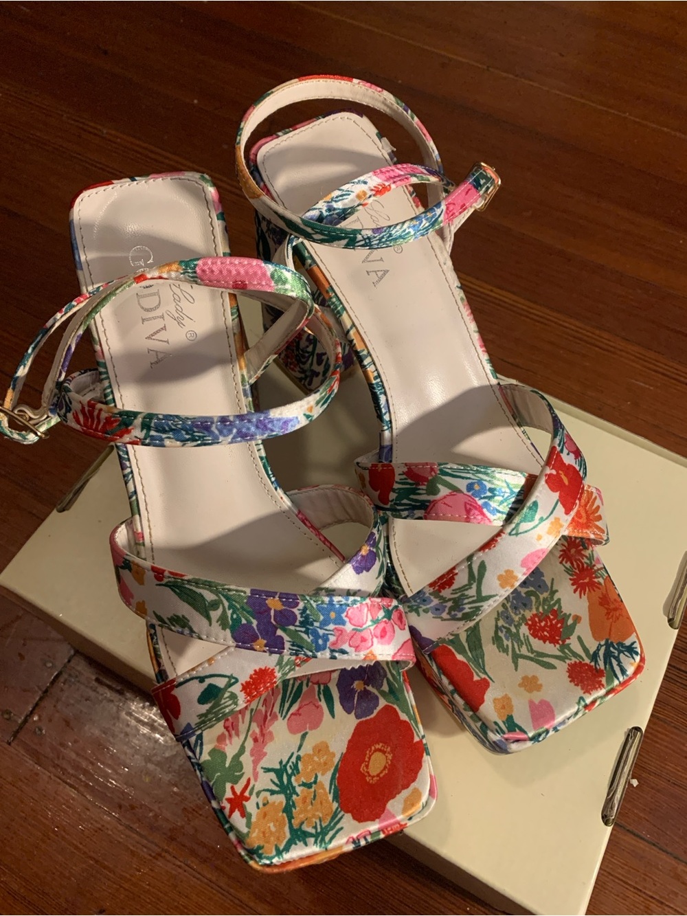 Gardena Floral Ankle-Strap Heeled Sandals in Multi